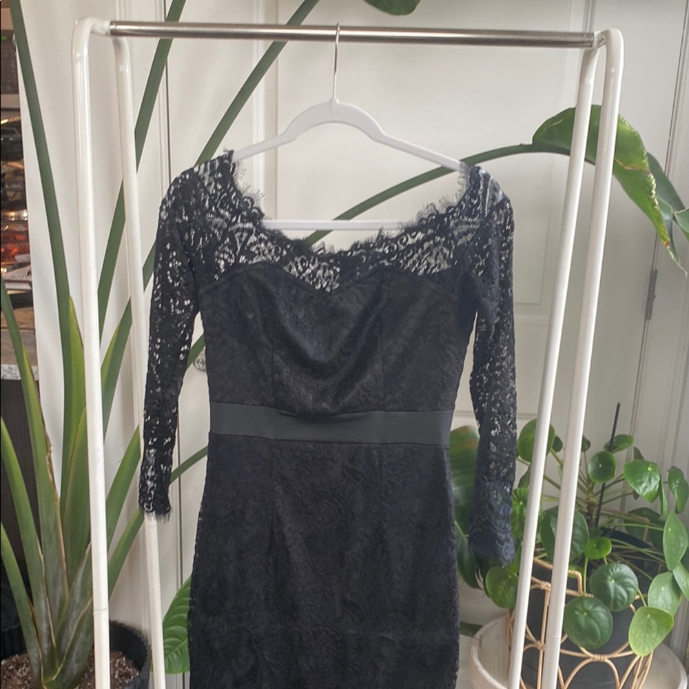 Black Long Sleeve Lace Detail Gown - Picture 4 of 11